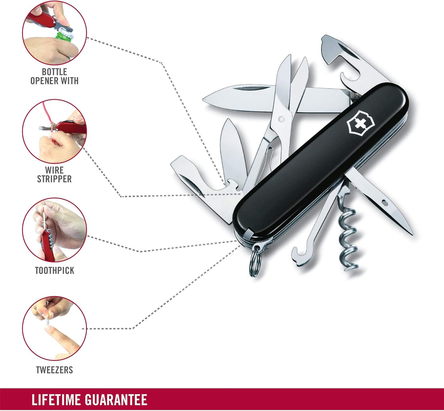 Victorinox Climber Swiss Army Knife, 14 Function Swiss Made Pocket Knife with 2 Blades, Corkscrew and Screwdriver - Black