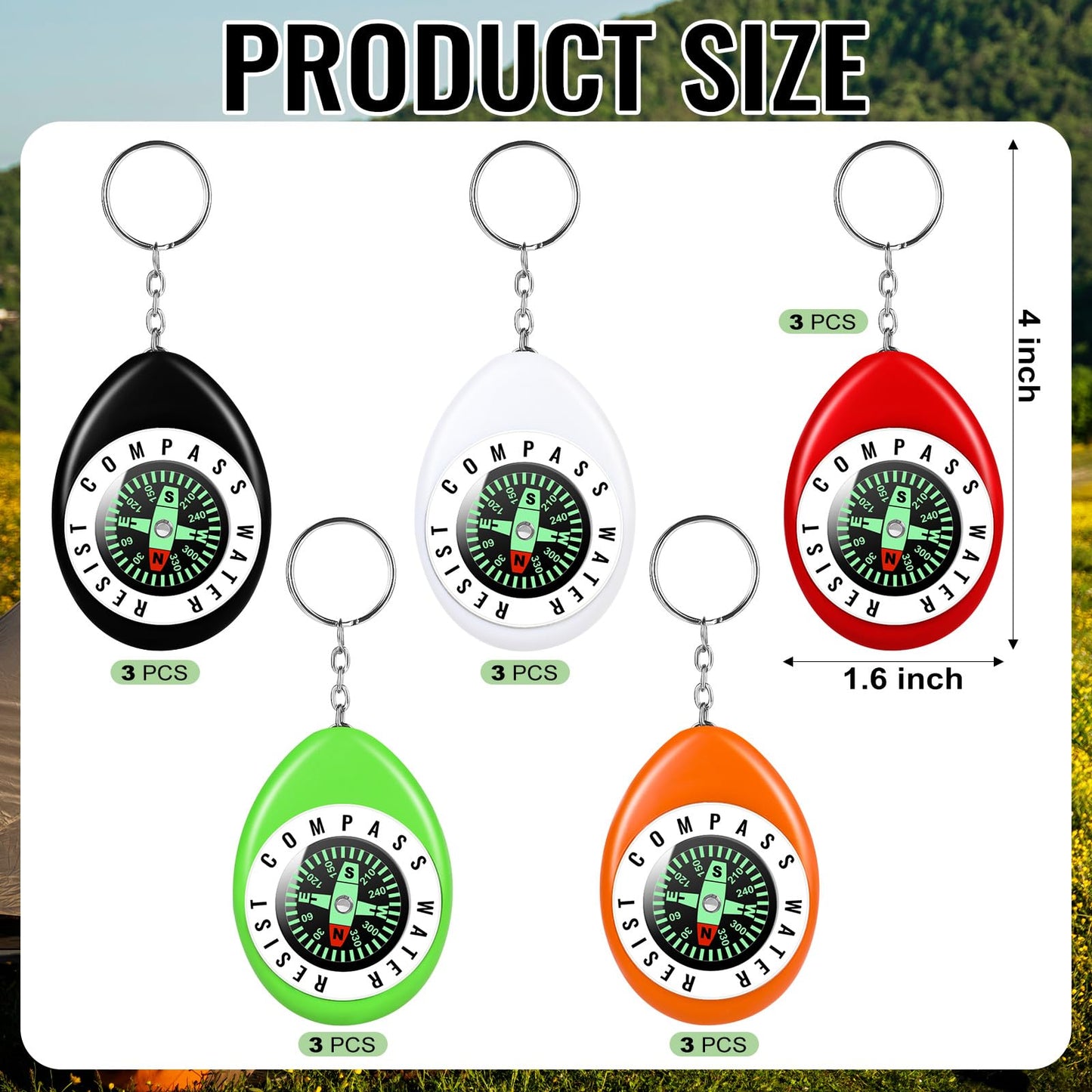 15Pcs Mini Keychain Compass, Colorful Survival for Kids, Pocket Mini Compass for Outdoor Hiking Camping Hunting Climbing