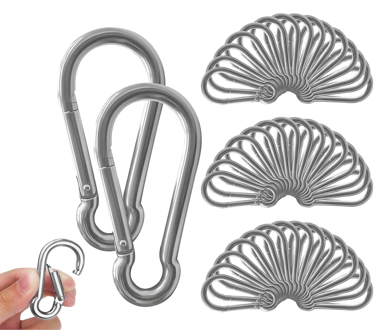 60PCS 2.3IN Carabiner Clip, M6 Heavy Duty Carbon Steel Carabiner, Spring Snap Hook Clip for Keychian, Locking Carabiner for Outdoor Camping, Fishing, Hanging, Dog Leash, Silver