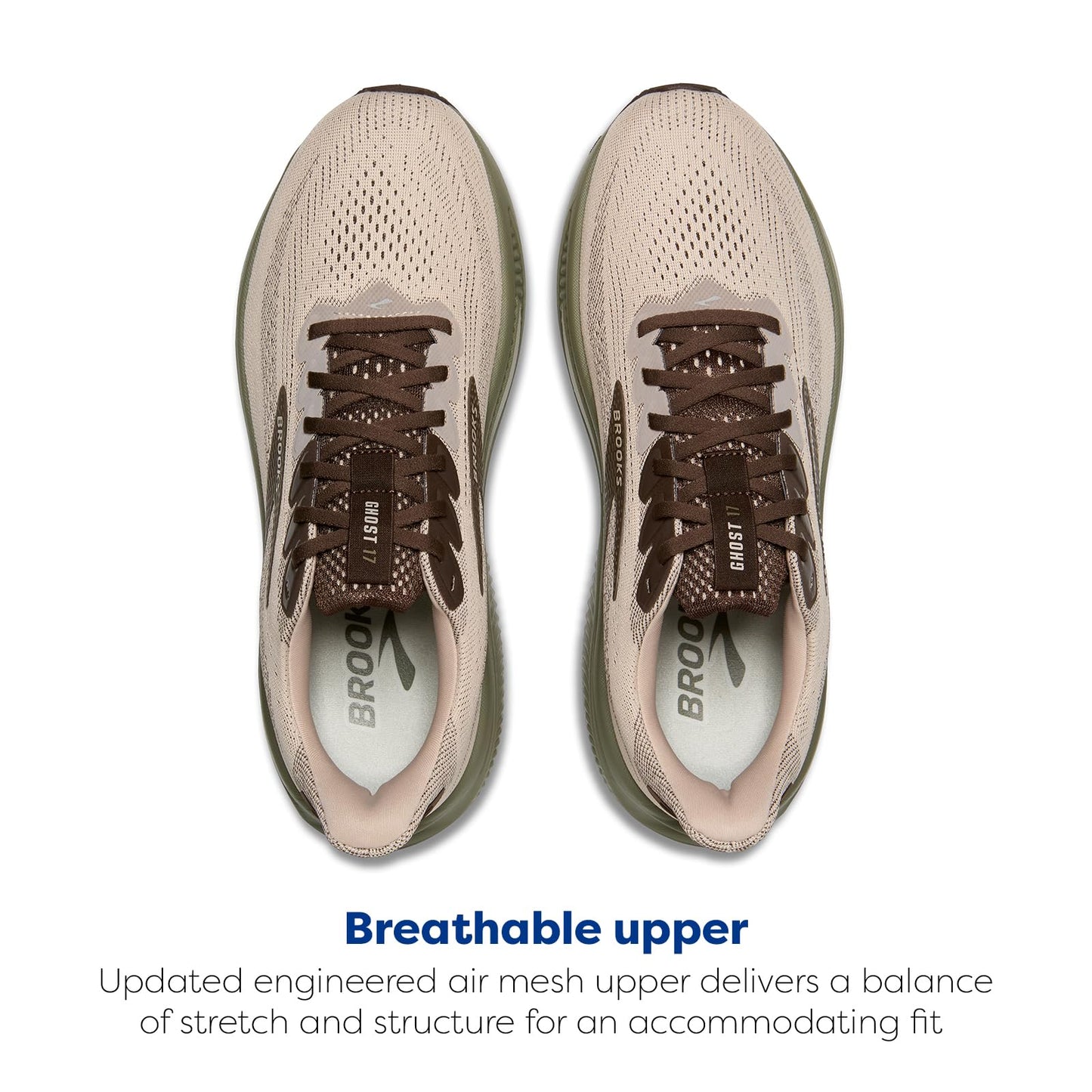 Brooks Men’s Ghost 17 Neutral Running Shoe - Chateau Gray/Brown/Olive - 10 Medium