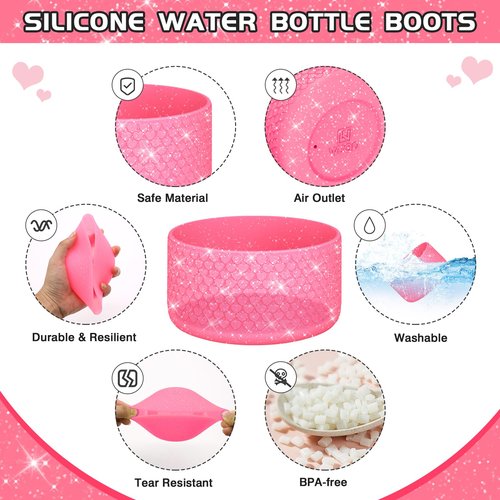 WUQID Protective Bling Heart Texture Silicone Boot Sleeve Compatible with Stanle Tumbler 40oz 30oz 20oz & 12-24oz Hydroo Sport Flask Bottles, Anti-Slip Bottle Bottom Sleeve Cover for 2.8-2.95in Bottom