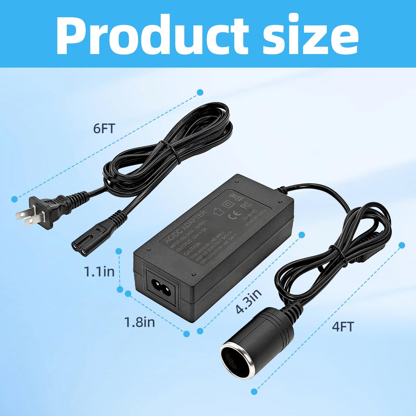 12V 5A Power Adapter Converter for Coleman Electric Cooler 5232D640T Thermoelectric Cooler 120 Volts to 12V DC Car Auto Boat RV Cigarette Lighter Plug Socket Power Supply Cord PS