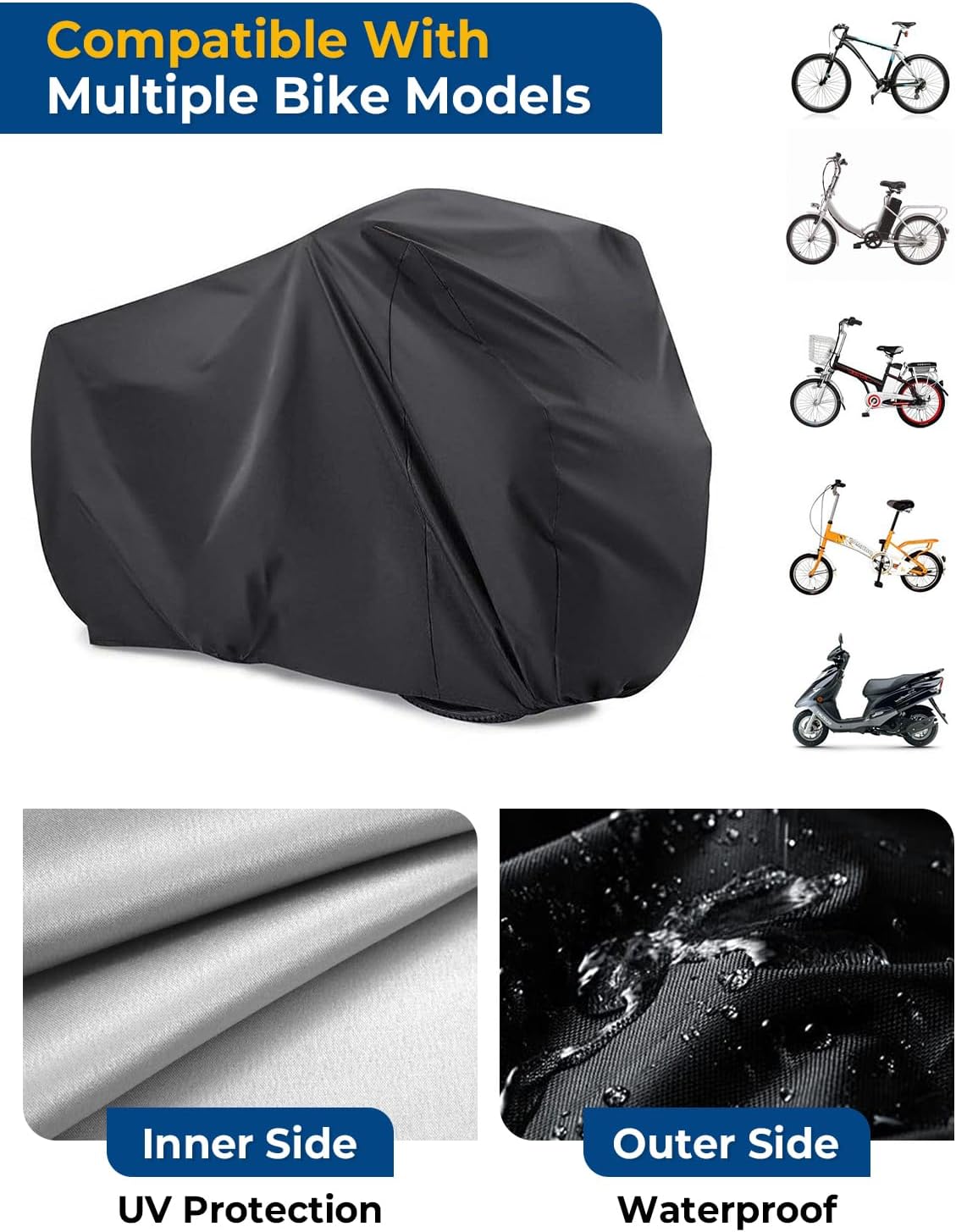 Viaky Bicycle Cover for Two Bikes, Mountain Road Bike Rain Cover with Lock Hole Outdoor Waterproof and Anti Dust Rain Sun UV Protection (Black)