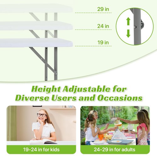 GINMAON 4Ft Foldable Table Adjustable Height with Built-in Handle, 4 Foot Heavy Duty Portable Folding Table with Steel Legs for Indoor Outdoor Camping, Parties, Wedding, Picnic, Catering (4ft, White)