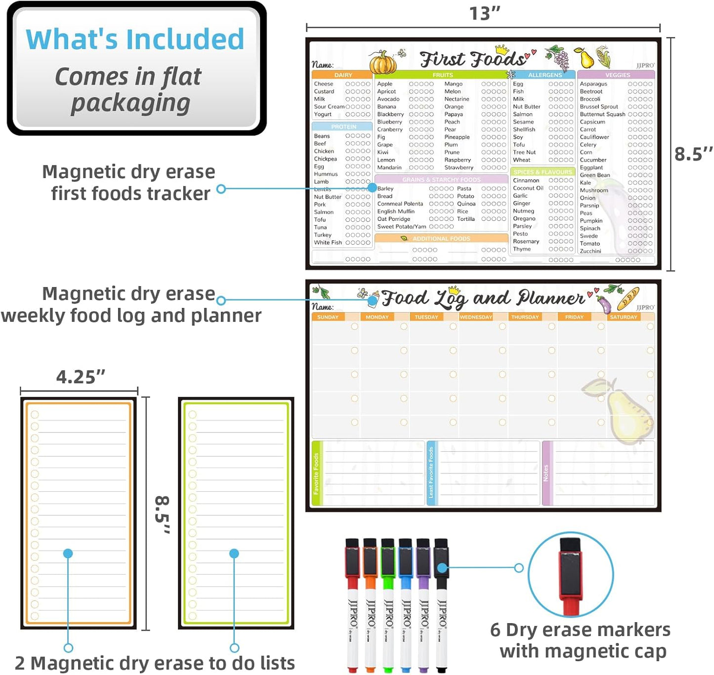 Newborn Baby or Toddler First Foods Tracker Whiteboard-Magnetic Dry Erase Daily Food Log-Reusable Daily Planner Chart to Log Feeding Food/Food Checklist/to-Do List - for New Parents,Nanny, Babysitter