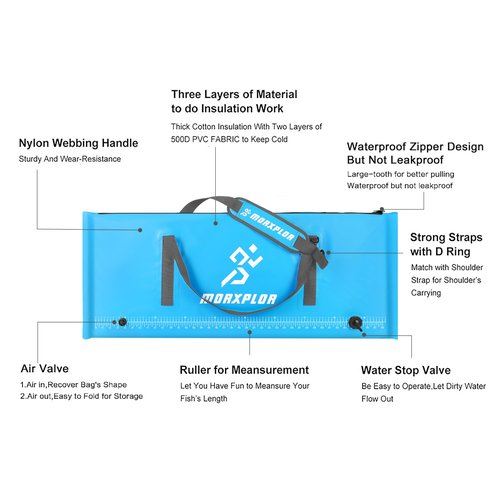 MORXPLOR Insulated Fish Bag Cooler for Fishing 40x17 47x17Inches,Kill Bag with Drain Valve