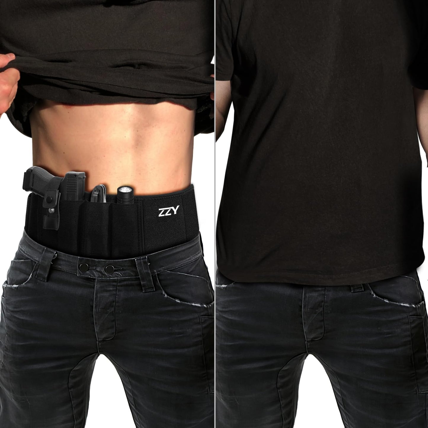 ZZY Belly Band Holster, Belly Band Holster Men and Women, Belly Holster for Concealed Carry Waist Holster for Pistols Fits Glock 19, 17, 26, 43, Sig P365, Taurus, Ruger, S&W M&P Shield 9MM