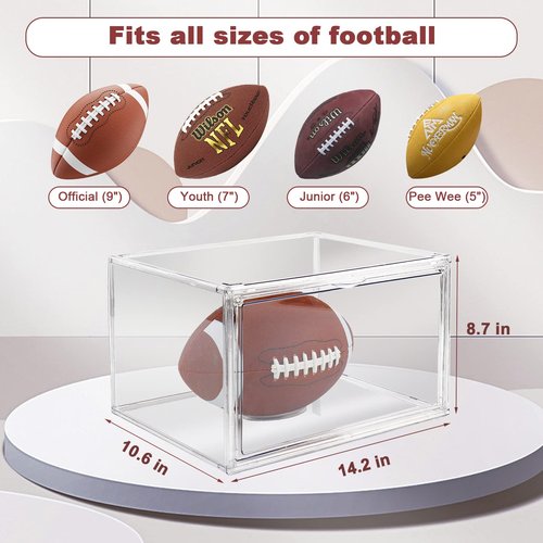 Cutora 2PACK Football Display Case Acrylic Stackable Football Storage Box with Magnetic Door and Stand Mount, Large Clear UV Protection Holder, Fit Full Size Professional Football