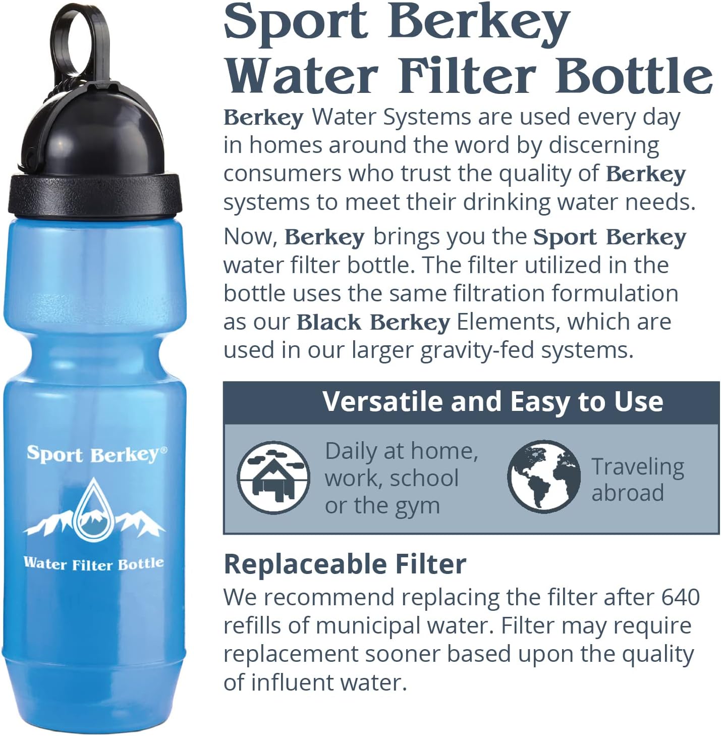 Go Berkey Water Filter Kit with 1 Qt. Berkey Gravity Fed Water Filter System, Sport Berkey Bottle and Black Berkey Primer