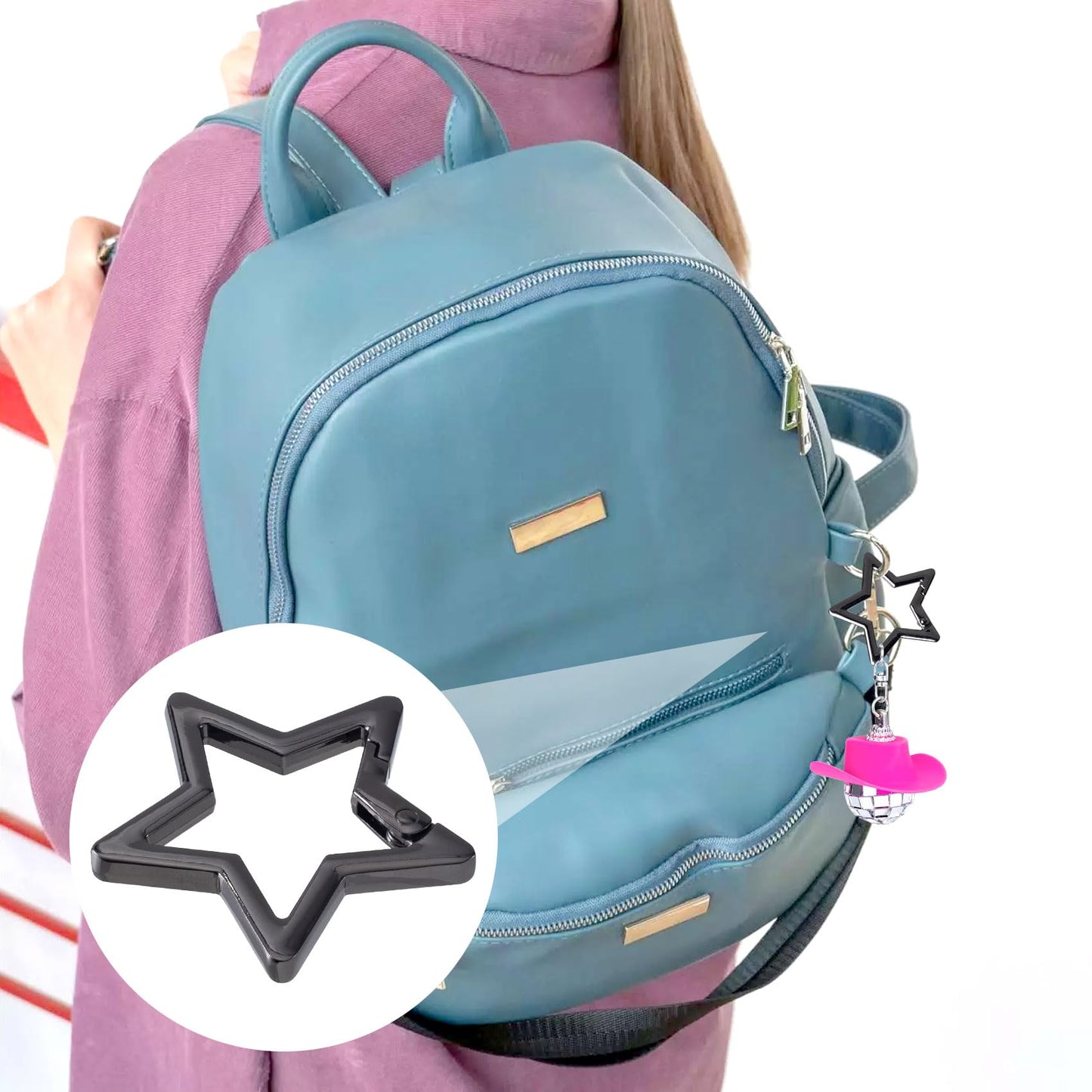 Isslly 4 PCS Star Carabiner, Zinc Alloy Heavy Duty Star Shaped Keychain Clip with 2 Sizes and 2 Colors, Carabiner Clip for Camping, Hiking, Fishing - Silver, Black