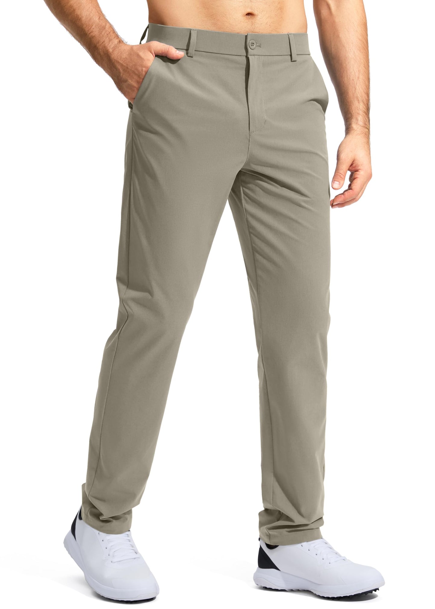 Pudolla Men's Golf Pants Work Dress Comfy Pants Casual Slacks Trousers with Pockets(Stone_Grey 33Wx32L)