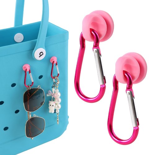 Vagocom 2Pcs Hooks Set Charms Accessories for Bogg Bags and Simply Southern Bag - Insert Hook Holder with Small Key Chain Clip for Small & Large Beach Tote - Multiple Color Options(Pink)