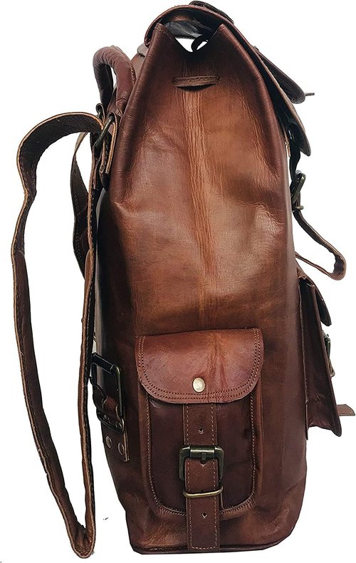 HLC 20" Genuine Leather Retro Rucksack Backpack College Bag Travel Backpack