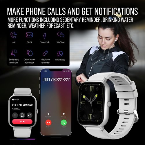 Chronex Smart Watch (Answer/Make Calls) 1.83" Fitness Tracker Heart Rate Blood Pressure Oxygen Sleep Monitor 200 Sport Modes Step Calories Trackers IP67 Waterproof Android iPhone Women Men (Silver)