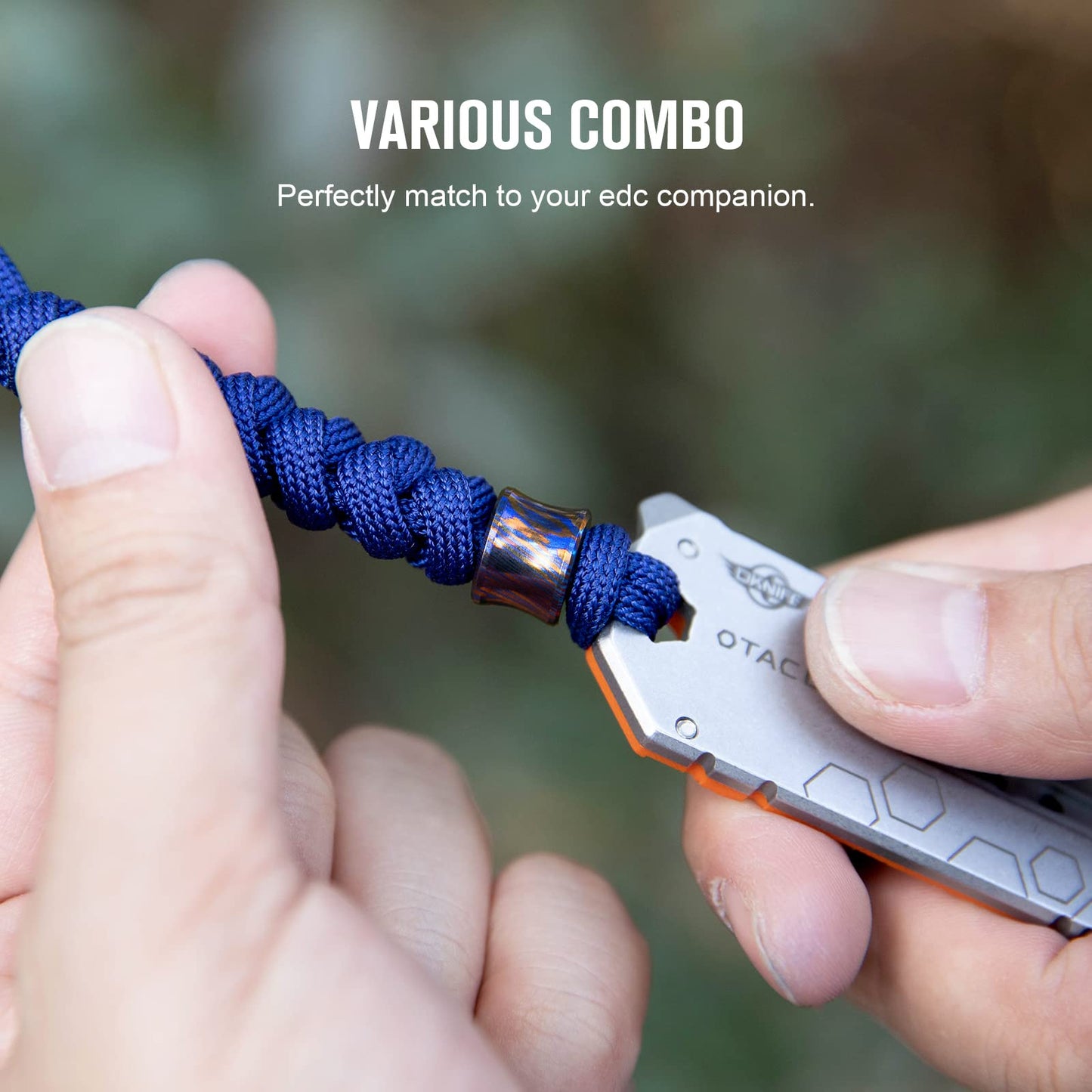 OKNIFE Titanium Alloy Damascus Bead with Lanyard, Compact and Lightweight EDC Bead for Knife, Flashlight and Other EDC Products