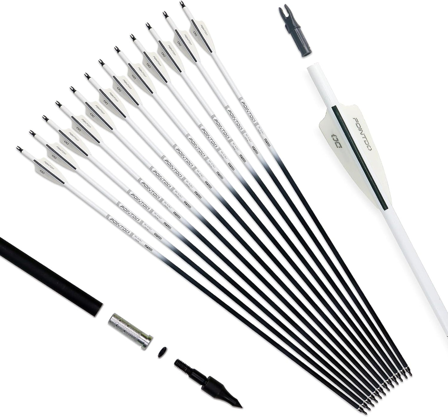 30inch Carbon Arrow Fluorescence Color Targeting and Practice and Hunting Arrows for Compound Bow and Recurve Bow with Removable Tips(Pack of 12)