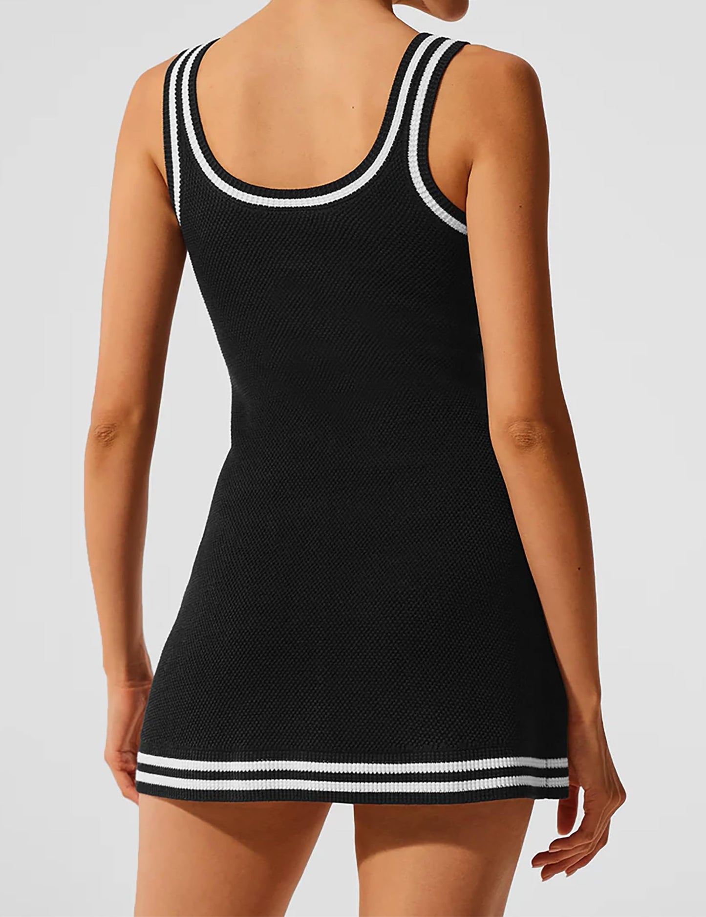 TQD Tennis Dress for Women Athletic Striped Knitted Sweater Tank Mini Active Casual Club Golf Dresses 2026 Trendy(Black,S)