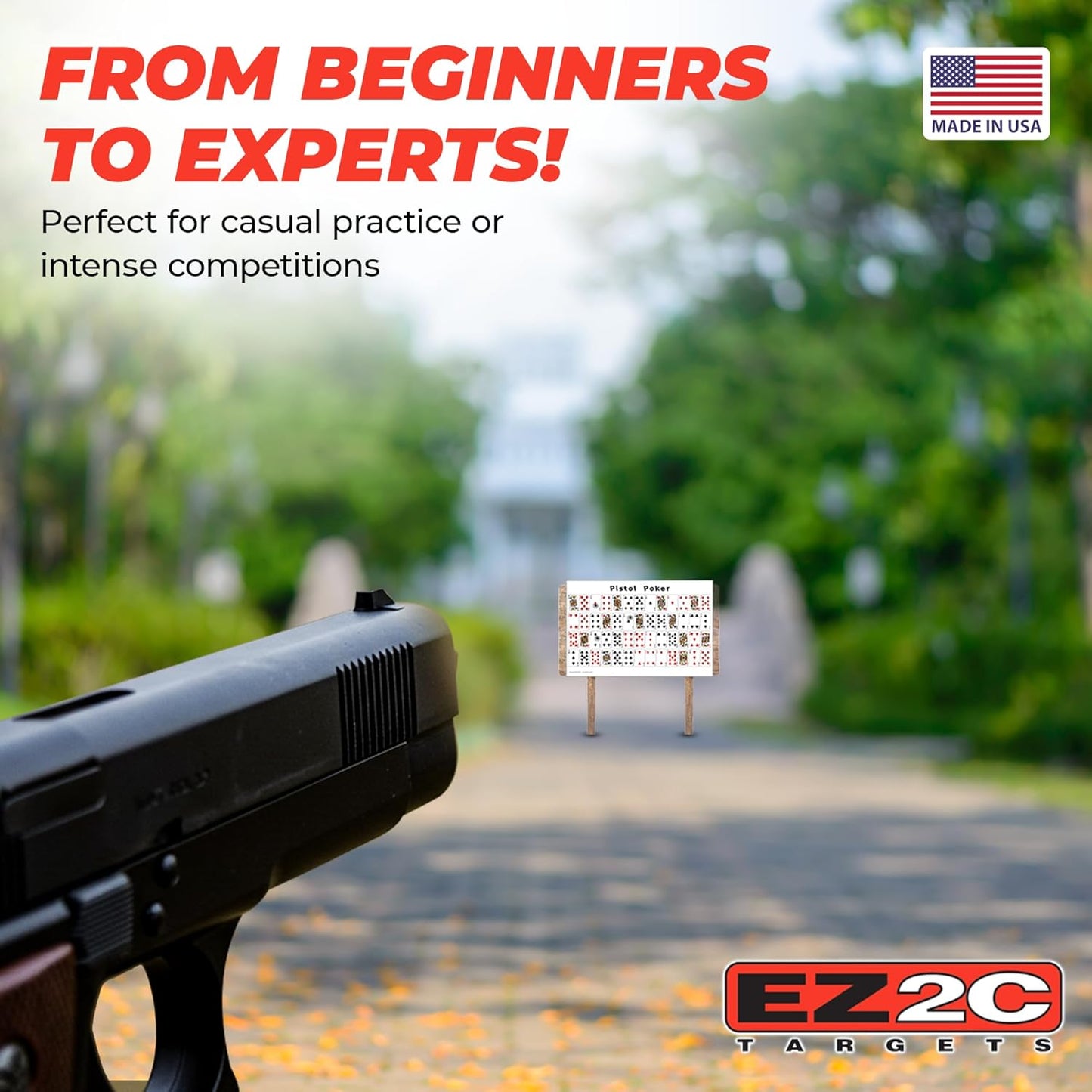 EZ2C paper targets for shooting, sheet of 52 random sorted playing cards range targets - bullseye shooting targets game on back side, both side gun target, 12"x18" (20 pack)