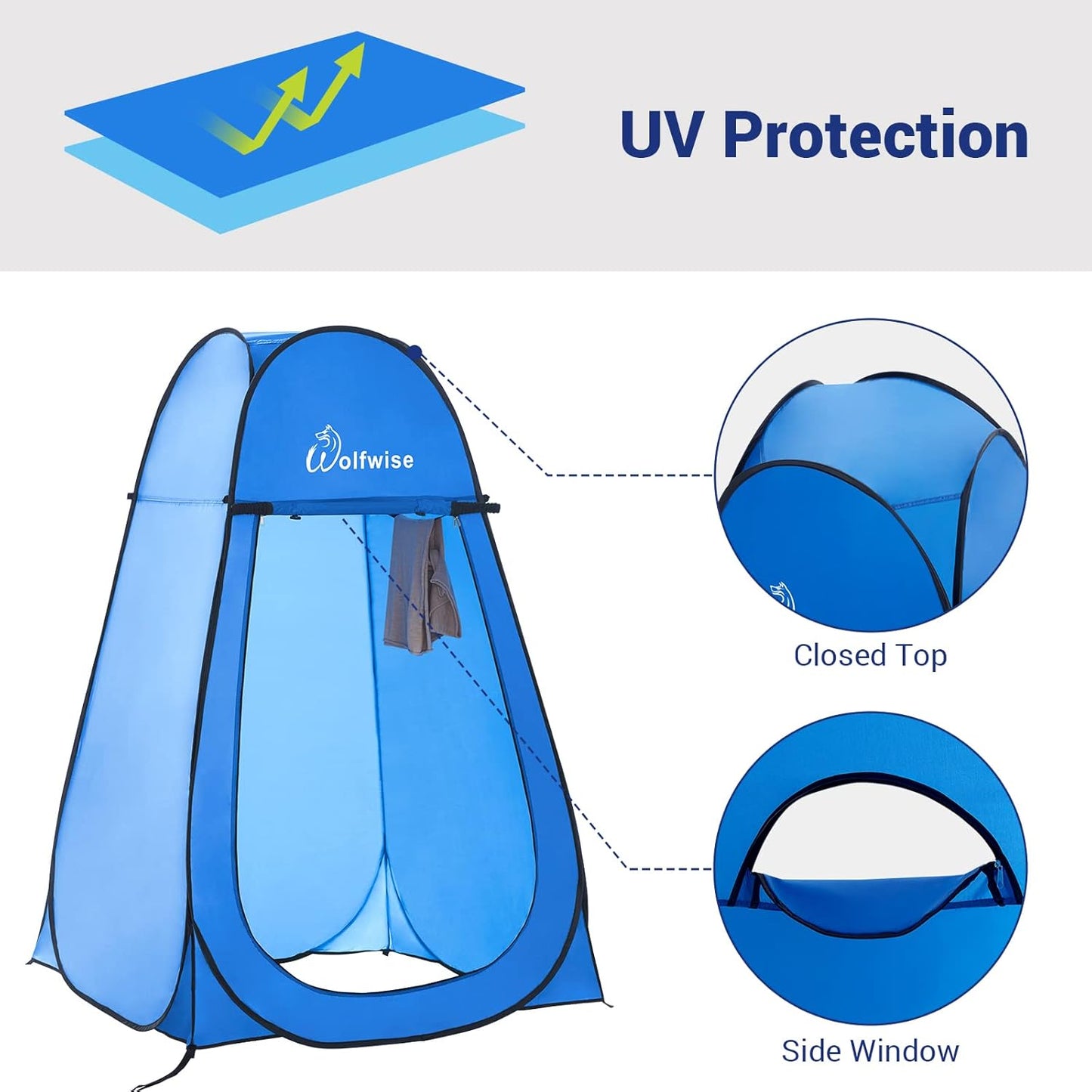 Wolfwise Pop Up Changing Tent for Beach, Camping Portable Shower Tents, Outdoor Privacy Bathroom, Change Dressing Clothes Porta Potty Tent Pop Up Instant for Camp, Toilet, Blue
