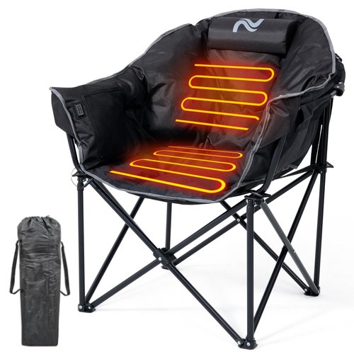 LILYPELLE Oversized Heated Camping Chair, Patio Lounge Chairs with 3 Heat Levels, Portable Folding Heated Chair Round Moon Saucer Folding Lawn Chair Outdoor Chair for Camping, Lounge Patio