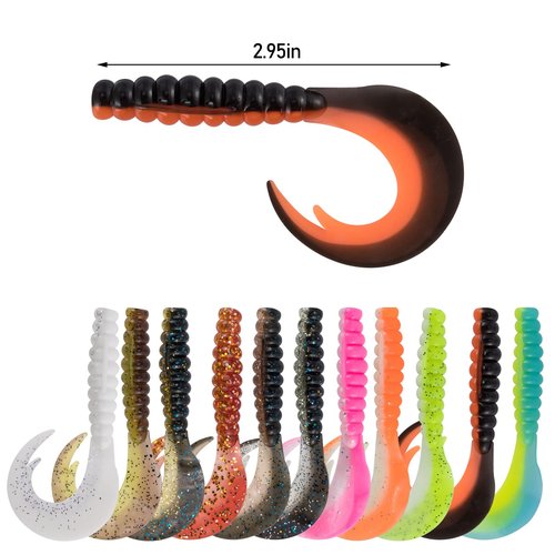Dr.Fish 10 Pack Grub Soft Fishing Lures, 3 inch Soft Plastic Baits Worm Swimbaits Ribbon Tail Shad Bait for Freshwater Bass Fishing Lures Crappie Walleye Panfish Pink and White