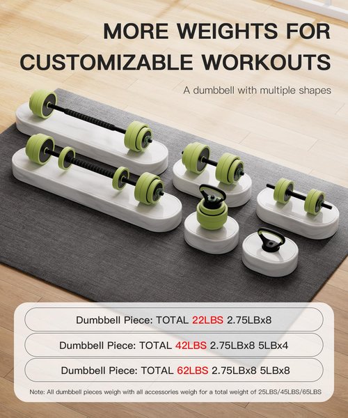 EOAT Adjustable Dumbbell Set 22/42/62LBS, 5-in-1 Free Weight Dumbbell Set Used as Dumbbell，Kettlebell,Barbell, Push-Up Stand,Weight Plate, Iron Sand Weights Set with Connector ,Fitness Exercises for Home Gym Suitable Men/Women