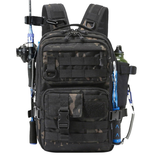 FishingPepo Fishing Backpack Fishing Tackle Storage Bag Fishing Gear and Equipment with Rod Holder Fishing Tackle Shoulder Sling Bag Backpack for Outdoor Fishing, Hunting, Hiking (Black)