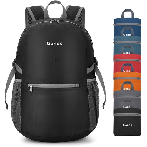 Gonex Ultra Lightweight Packable Daypack Handy Foldable Camping Outdoor Travel Cycling Backpack(Black)