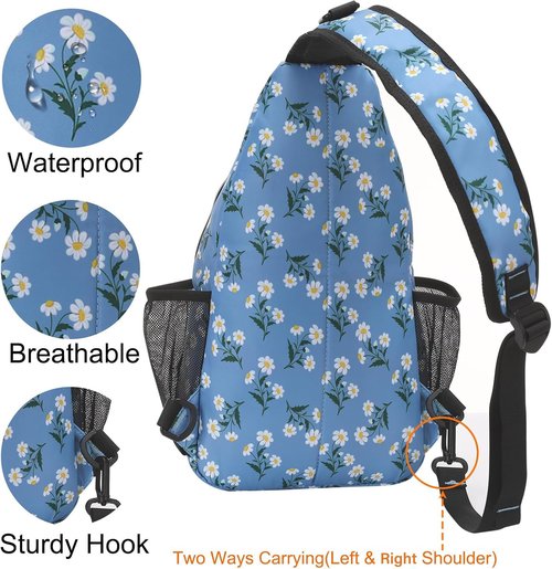 MOSISO Sling Backpack, Multipurpose Travel Hiking Daypack Rope Crossbody Shoulder Bag, Daisy Sprigs