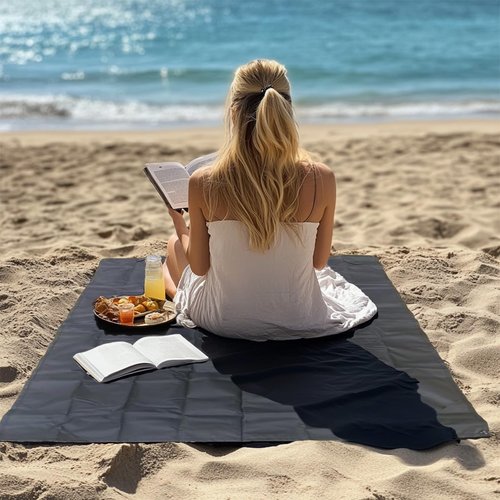 Legnowit Outdoor Pocket Blanket, 55"x39" Waterproof Foldable Compact Small Pincic Blanket, Ultralight Tarp for Camping, Festival, Beach, Hiking, Backpacking, Travel and More, Stakes Included (Black)