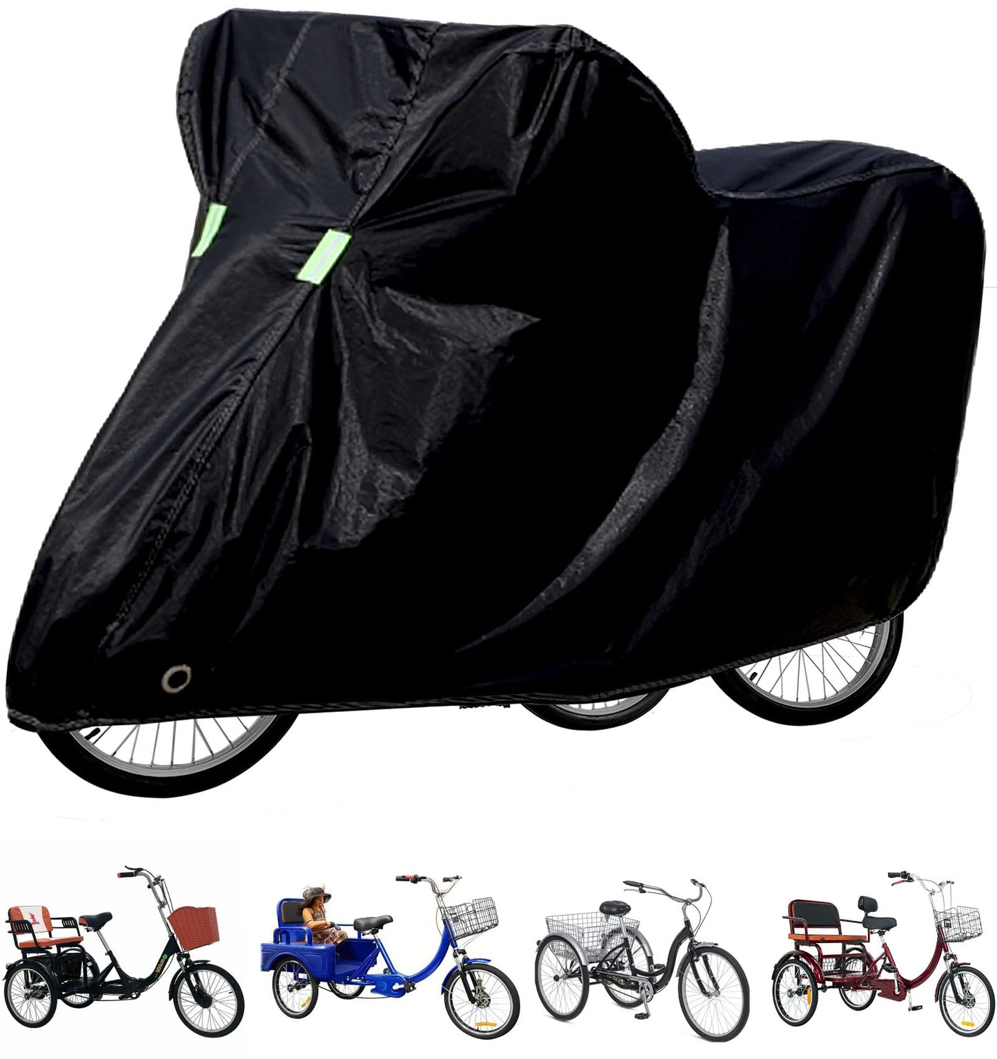 Adult Tricycle Cover Bike Cover Outdoor Waterproof Bicycle Covers Universal for All 3 Wheel Bike Indoor Cover Storage Sun UV Rain Snow Bikes Covers with 2 Anti-theft Lock-holes (black)