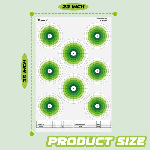 Highwild 23X35 Inch Bullseye Paper Target for Shooting Range Training - 5 Unique Patterns, Suitable for Pistols, Rifles, Airguns - Practice and Improve Your Aim (20 Pack)