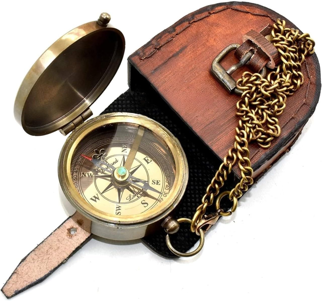 2" Be Strong and Courageous Brass Engraved Compass, Pocket Compass Joshua 1:9,Solid Brass Directional Brass Sundial Compass with Leather Case Baptism Gifts, Gifts for Men Compass,Graduation Day Gifts