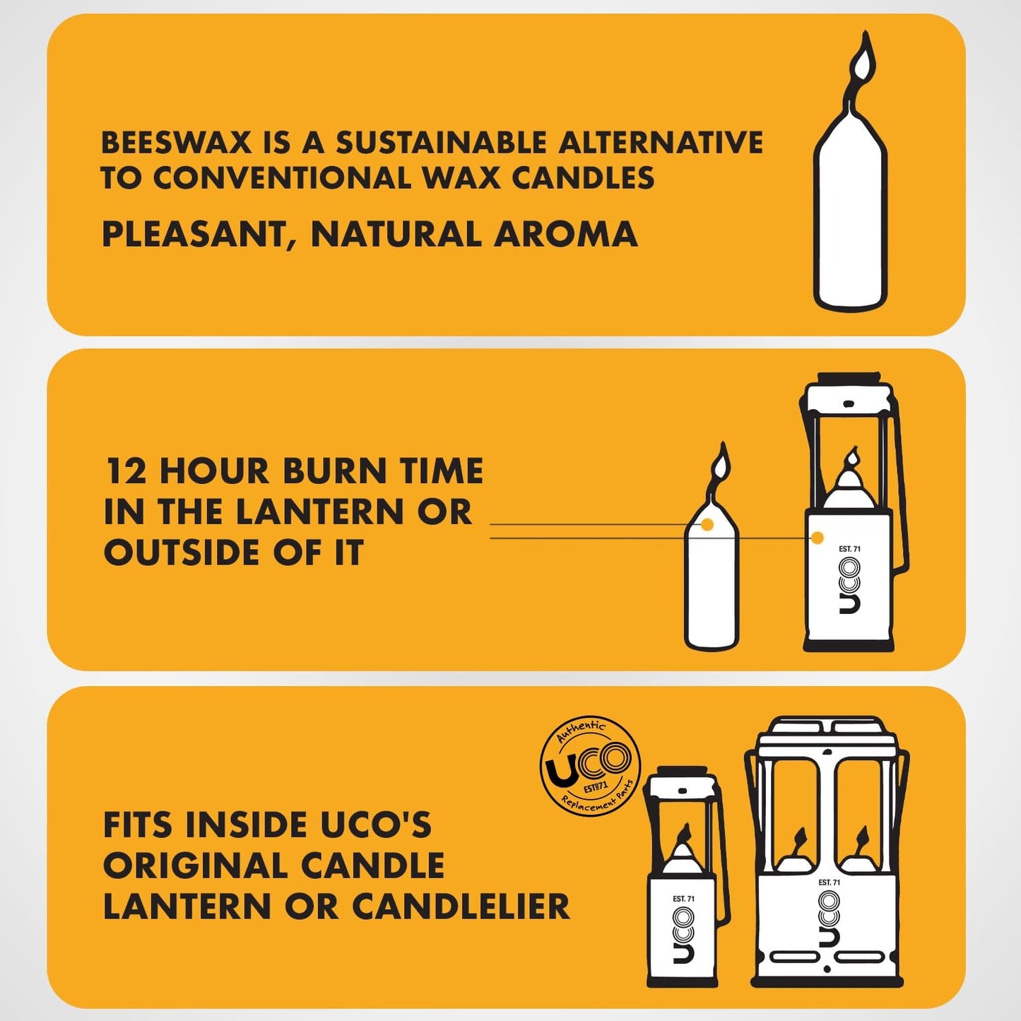 UCO 12-Hour Beeswax Candles for Lanterns | Long-Burning & Made in USA