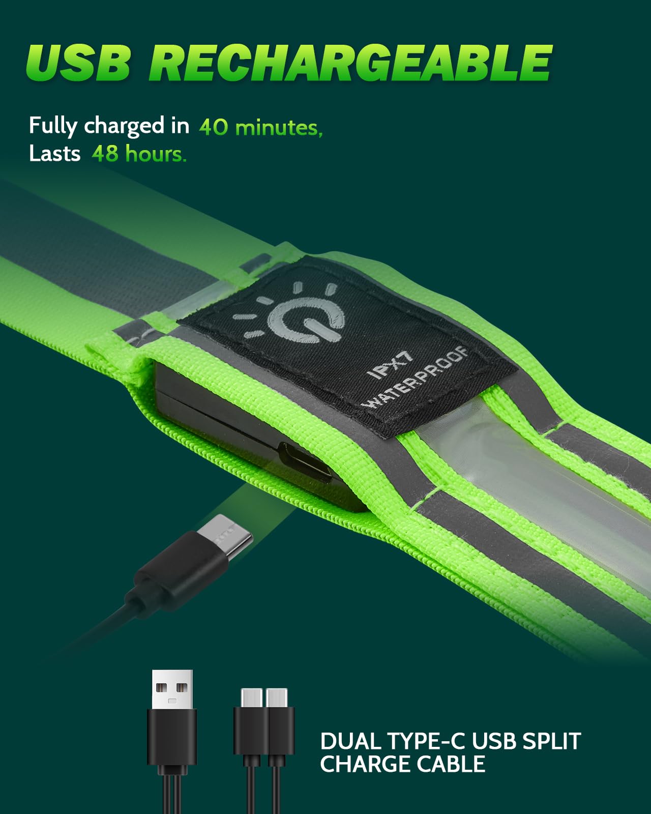 Fitense LED Reflective Belt Sash - 5 Lights Colors & 3 Light Modes High Visibility Night Safety Belt, Rechargeable Light Up Running Gear Adjustable Vest Straps for Runners Walkers Men Women