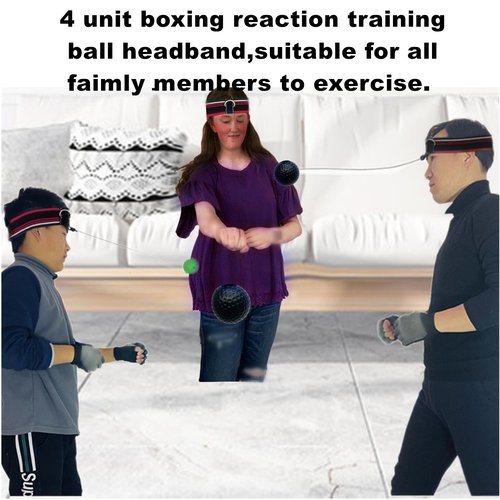 Boxing Ball Headband Set for MMA Boxing Kickboxing Training Reaction Punching Balls Kit Includes 4 PU Balls+4 Elastic Headbands+4 Spare Lines+4 Gloves for All People