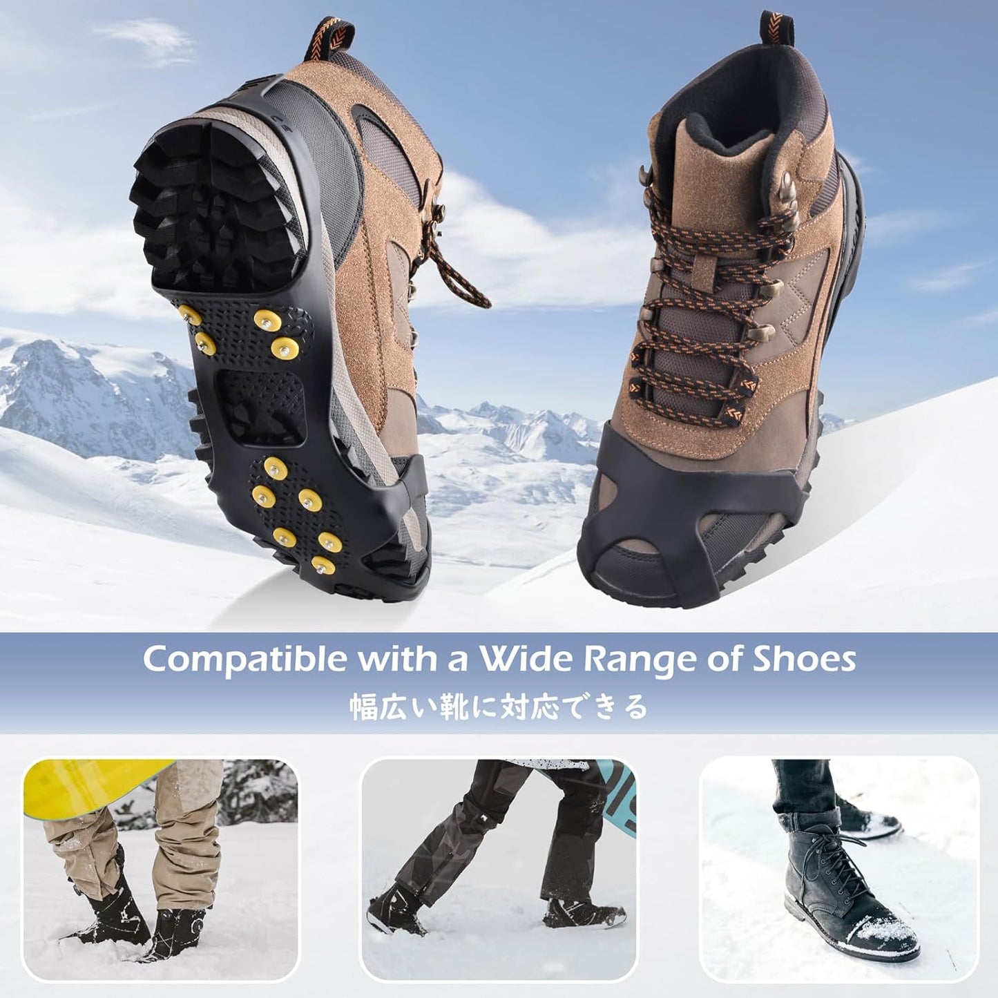 TRIWONDER Ice Cleats for Shoes and Boots 10-Stud Anti Slip Ice Grips Snow Crampons Traction Cleats Hiking Fishing Walking Gear