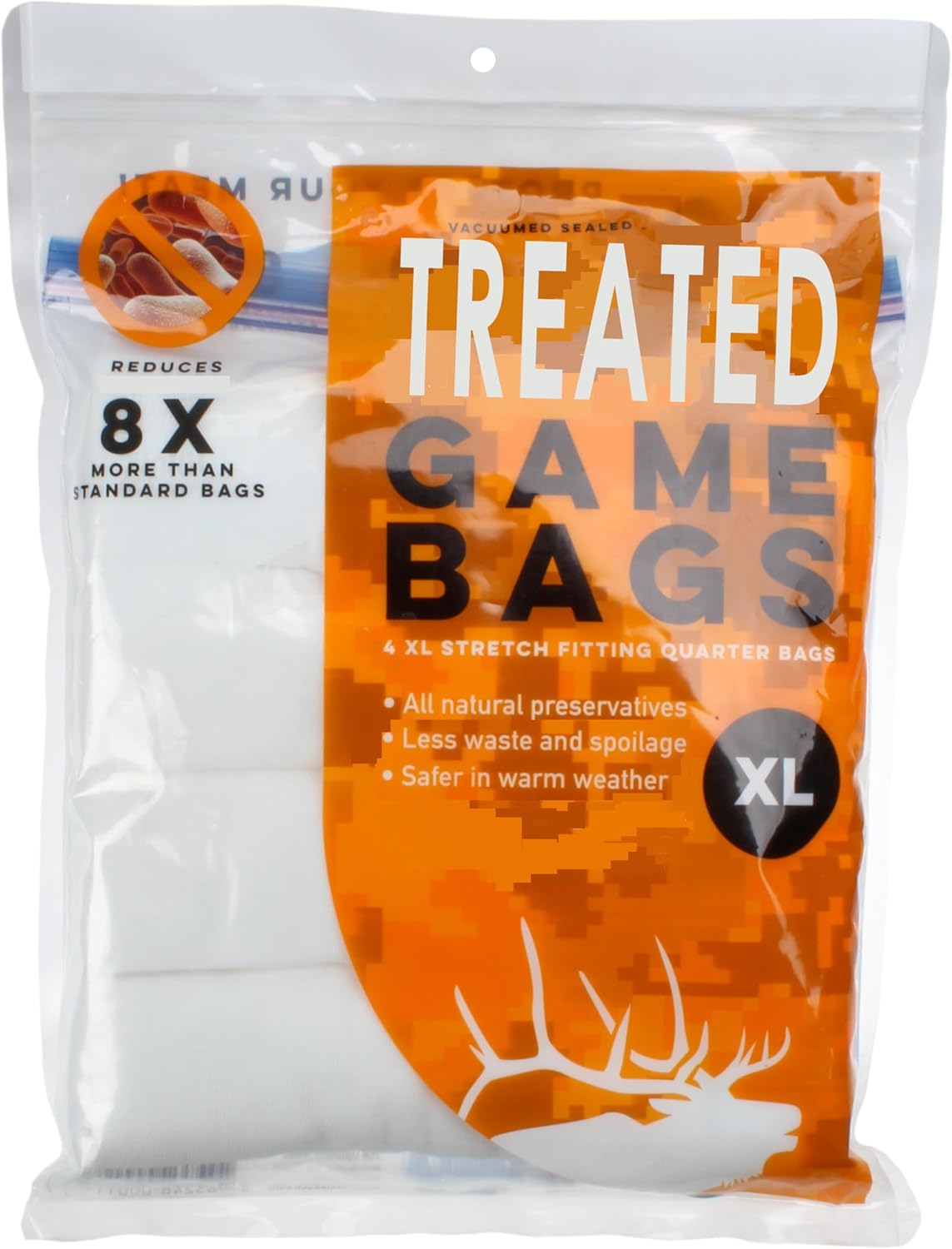 TREATED HEAVY DUTY GAME BAGS HUNTING | Food Grade-Protection for Fresher Meat | 4 Packs Deer, Elk, or Moose Quarter Bags or 1 Deer Body Bag | Reusable & Breathable Meat Bags | Vacuum Sealed