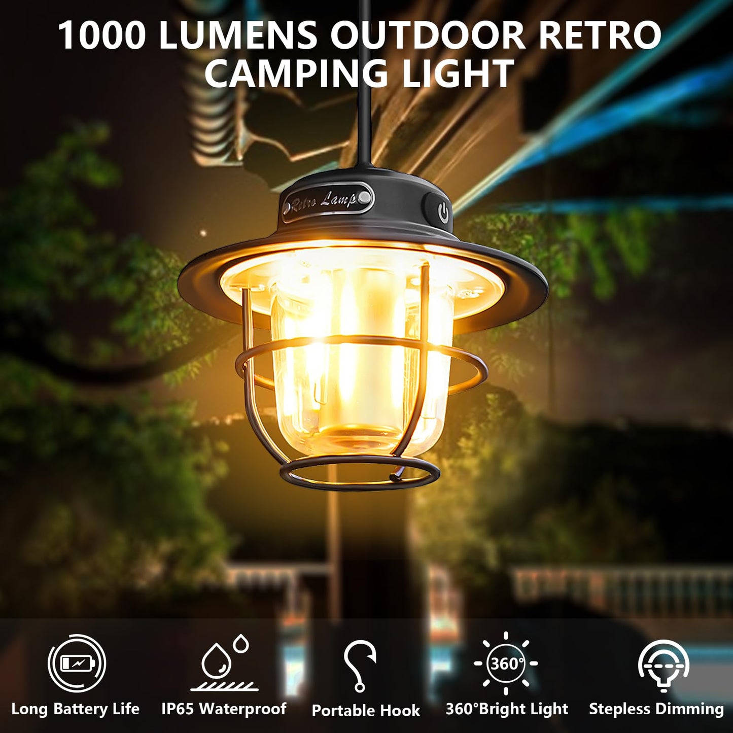 XRDZYXGS Camping Lantern, Portable Camping Light, Rechargeable Lanterns 4 Light Modes(1300-6500K), Adjustable Brightness, Waterproof Tent Lantern LED Lanterns for Power Outages, Camping, Fishing