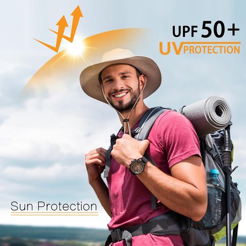 Sun Hat for Men Women UPF 50+ Fishing Hat Wide Brim Bucket Hat with UV Protection Summer Hat for Hiking, Beach, Safari (US, Alpha, One Size, Light Grey)