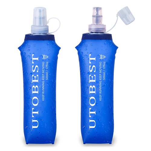 UTOBEST Soft Flask, 2 Pack Soft Flask Running Bottles 500ml,TPU Foldable Running Flask, Portable Collapsible Flask Handheld for Travel Traveling Hiking Cycling City Walk