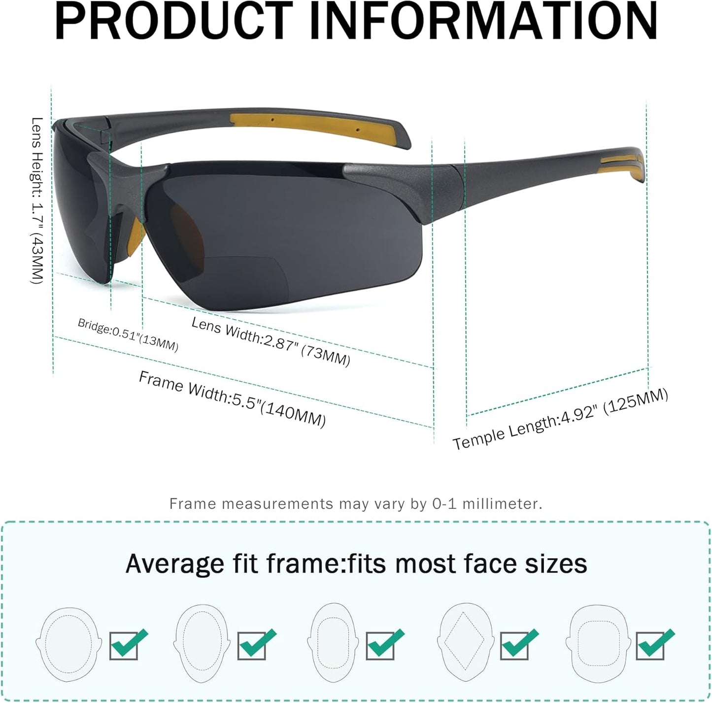 Eyekepper TR90 Unbreakable Sports Polarized Half-Rimless Bifocal Sunglasses