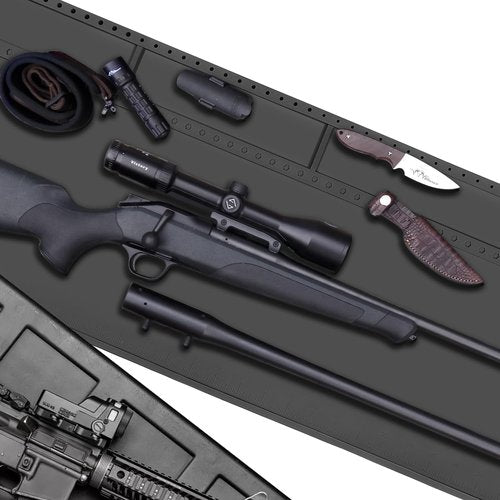 Klola Rifle Shotgun Gun Cleaning Mat Large, Magnetic Gun Cleaning Mats for All Guns, Anti-Slip Rifle Gun Mat with Organizer Parts Tray, Protective Workbench Cleaning Pad Inch Ruler,Grey