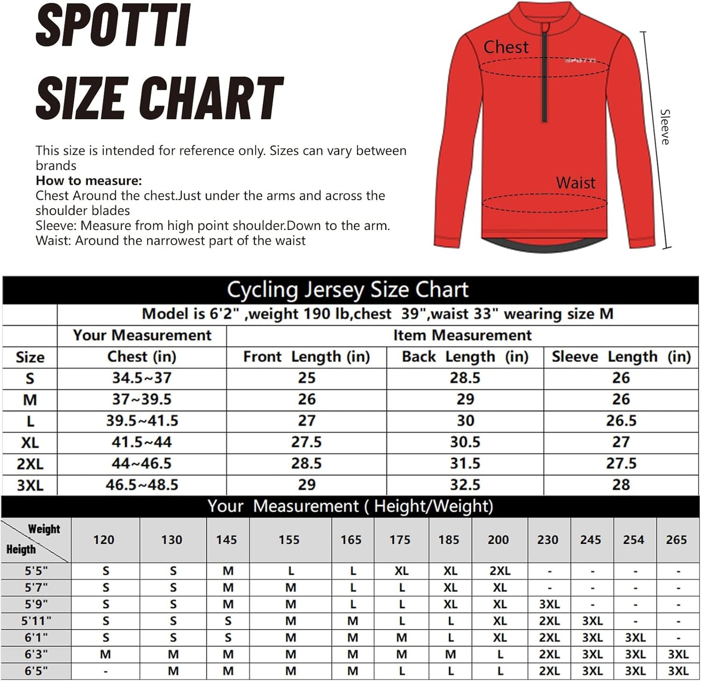 Spotti Men's Cycling Bike Jersey Long Sleeve with 3 Rear Pockets - Moisture Wicking, Breathable, Quick Dry Biking Shirt