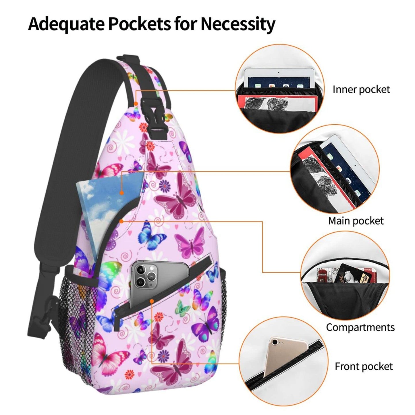 JDEIFKF Butterflies Sling Bag Travel Crossbody Bag Chest Daypack Hiking Shoulder Bag For Men Women
