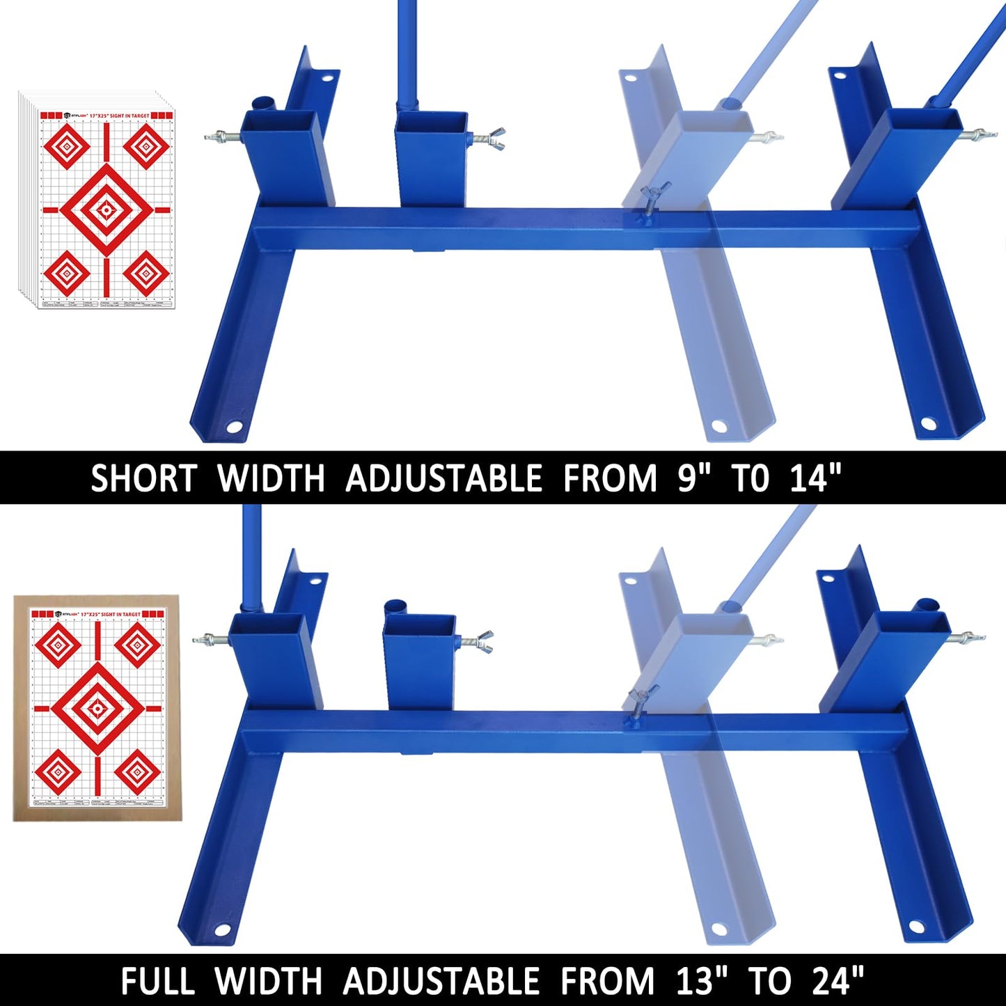 Atflbox Shooting Target Stand with 10pcs 17x25 Inch Sight in Paper Targets, Durable Paper Target Holder with Stable Adjustable Base for Cardboard Silhouette, H Shape, IPSC, IDPA Practice (1 Pack)