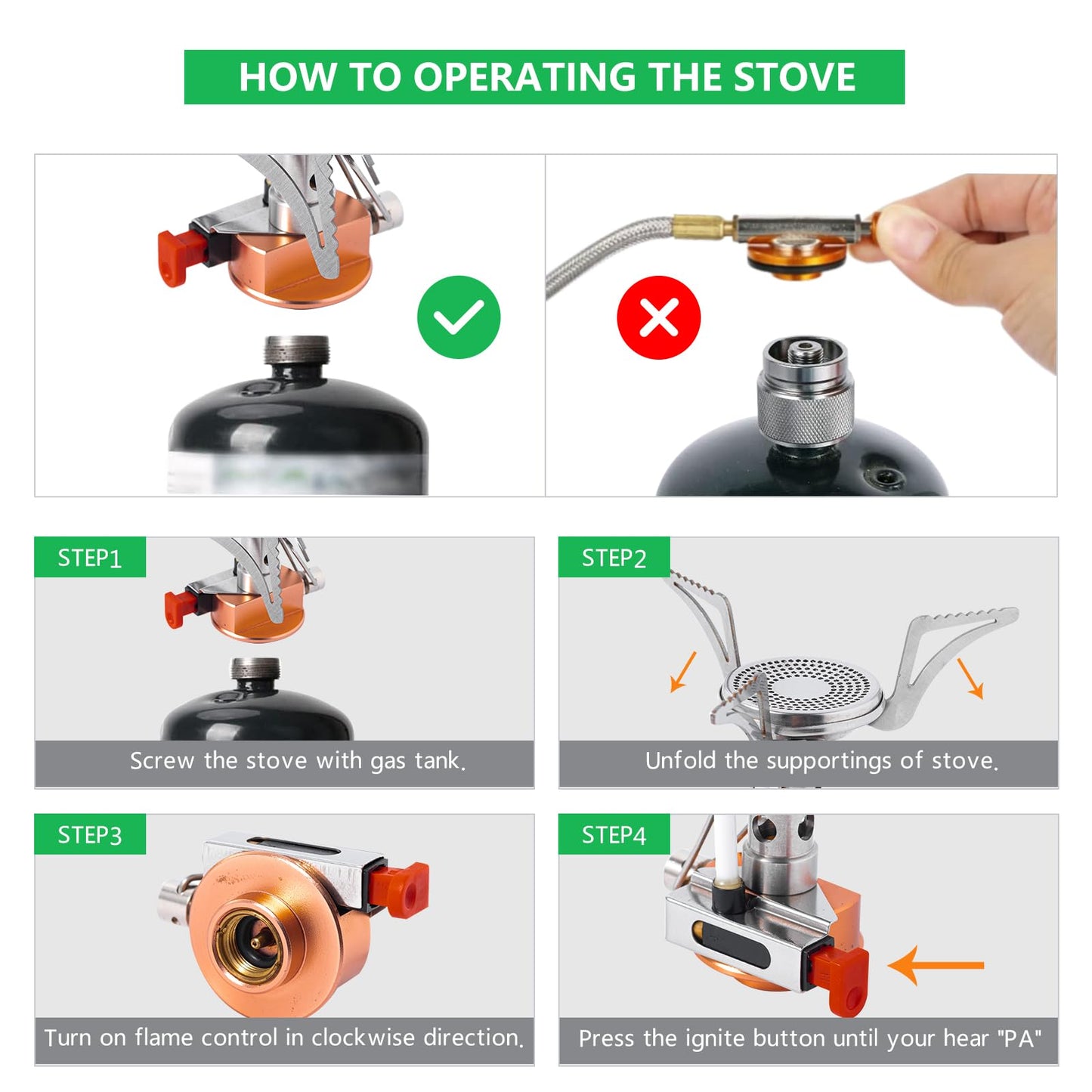 Generic Portable Camping Gas Stove with Piezo Ignition with Carrying Bag, Lightweight Windproof Butane Adapter 3200W Propane Tank Gas Stove for Outdoor Cooking, Picnic, Camping, Hiking, 1, silver