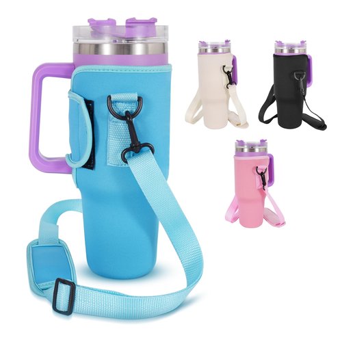 SOGIME Water Bottle Carrier Bag with Strap for Stanley Cup 40oz,Machine Washable Cup Carrier Bag & Case Fit Most 40oz Tumbler with Handle,Blue