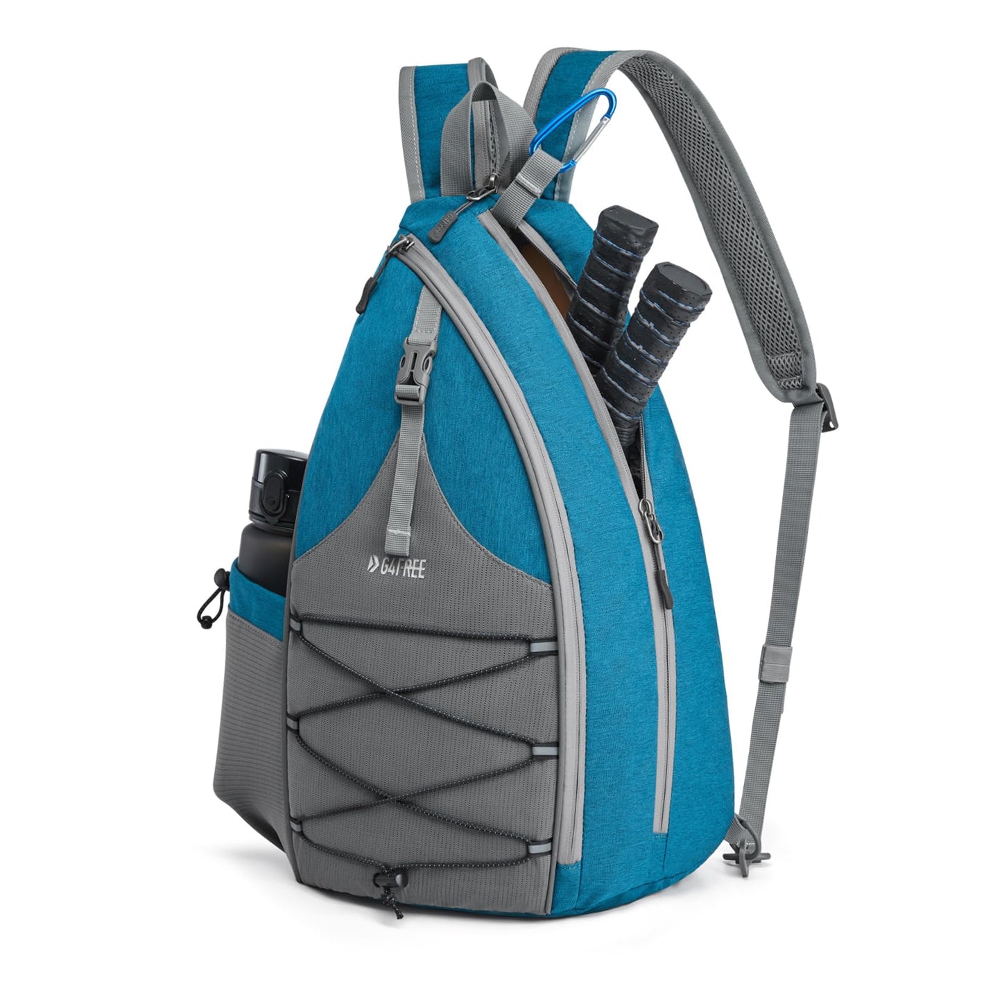 G4Free Pickleball Bag, Pickleball Backpack for Women & Men, Adjustable Sling Bag with Waterproof Pocket/Fence Hook, Teal Blue