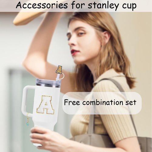 Stanley Cup Accessories Set,3 Pcs 0.4in Straw Cover, Letter Stanley Charm, Letter Towel Stickers Fits 40&30 Oz Tumbler(A)